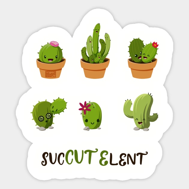 Funny Pun SucCUTElent Succulent Cactus Plant Lover Sticker by porcodiseno